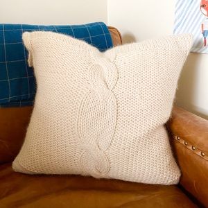 Cream Colored Hand Knitted Throw Pillow